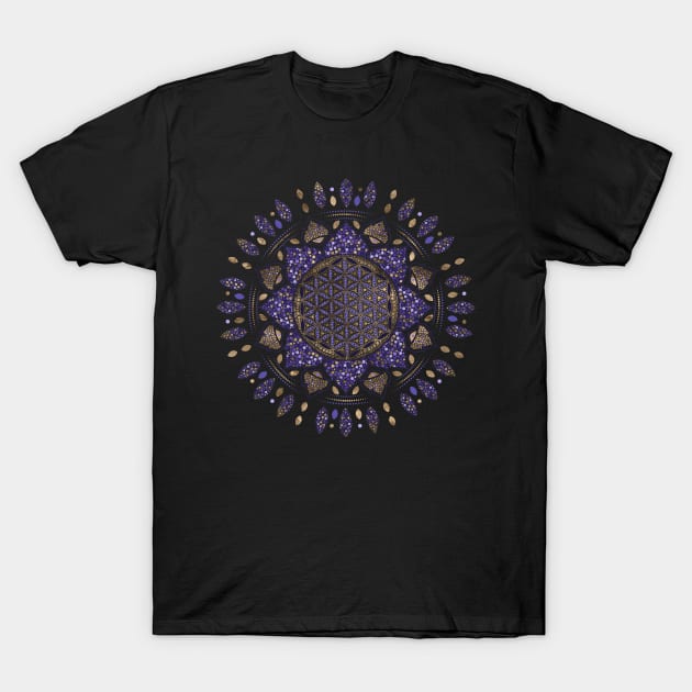 Flower of Life Dot Art Pastels, purples and gold T-Shirt by Nartissima